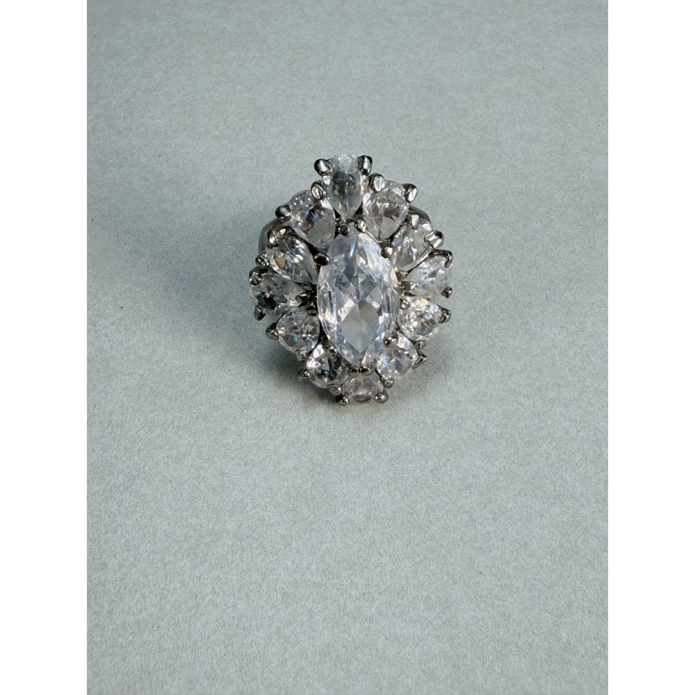 Large Clear CZ Cocktail Ring Marquise Pear Cut Statement Size 9.5